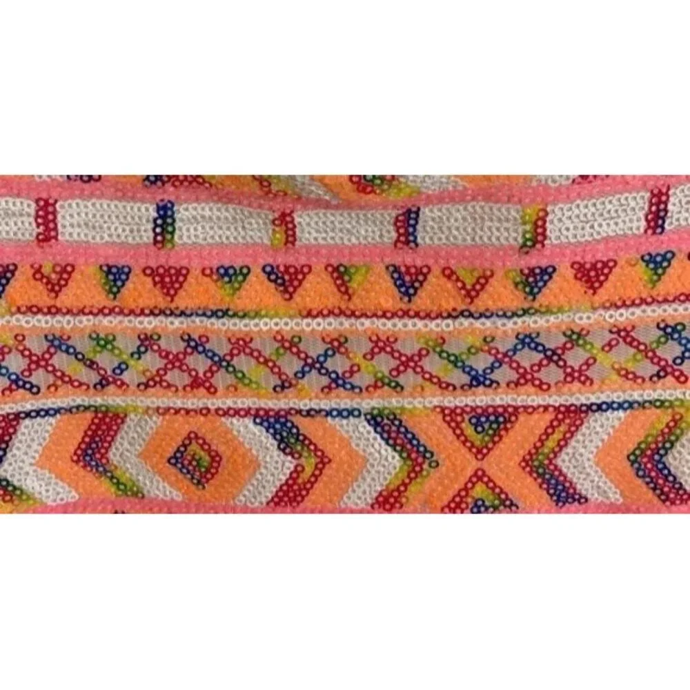 Miami Pink Sequins Aztec Design Sleeveless Top Size Medium